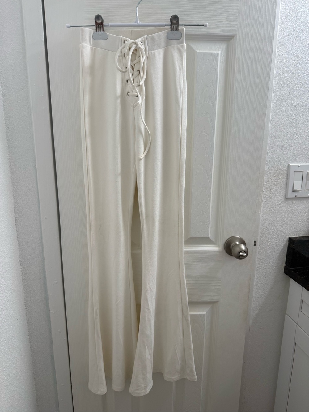 Women's Lace-Up Wide-Leg Cream Pants